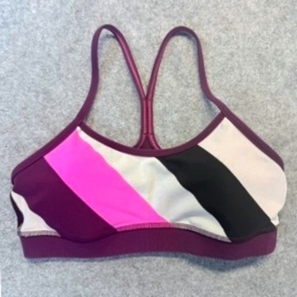Lululemon Flow Y Bra IV Plum Pink Black White Colorblock Yoga Sports Bra 2 Rare